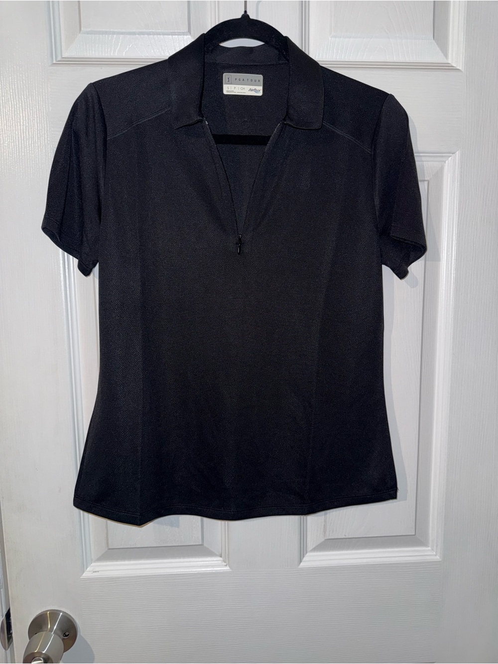 PGA Tour Black Short Sleeve Zip Polo Shirt